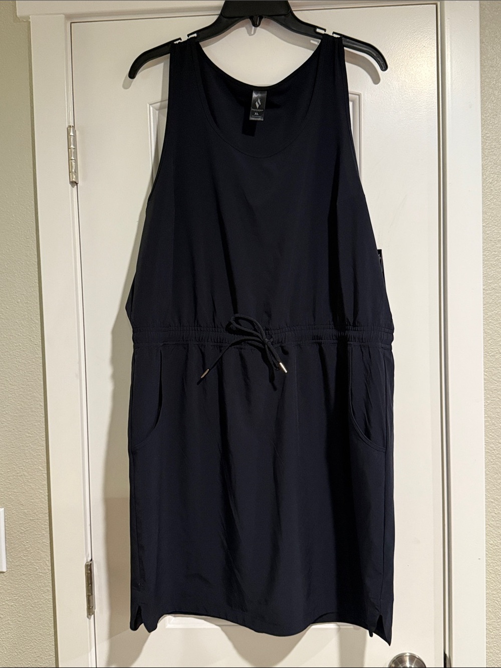 Skechers Black Drawstring Waist Sleeveless Midi Dress